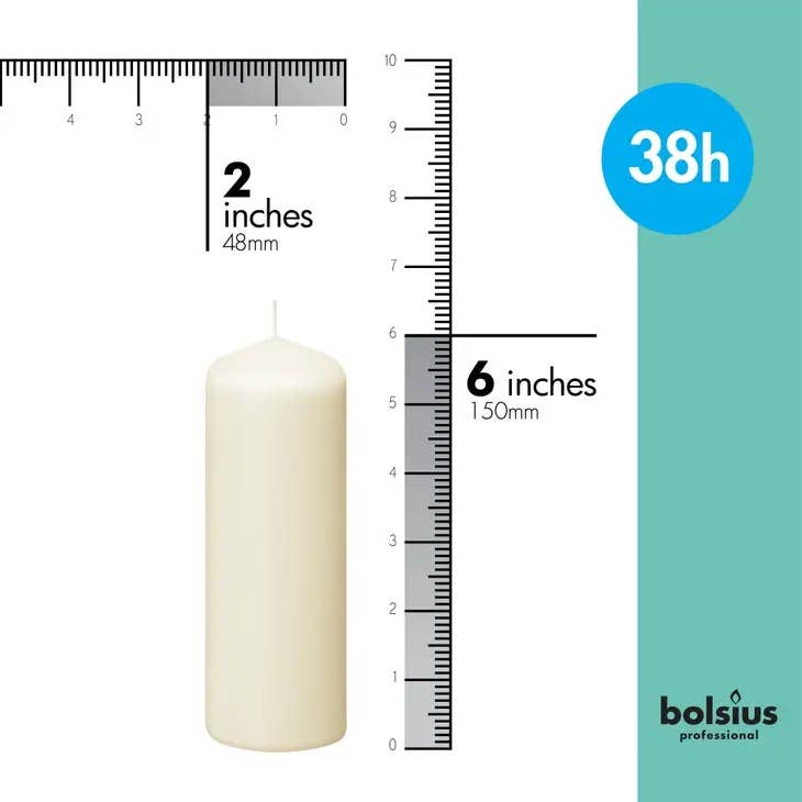 BOLSIUS - Venta al por mayor Cirios pequeños - Velas en forma de pilar para decoración de bodas, 2 x 6 pulgadas de alto, color marfil1