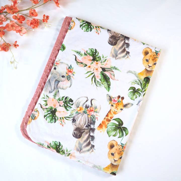 Honey Lemonade- Minky Baby Blankets and Gifts - Venta al por mayor Manta de cama - Niños y bebés - Manta Minky para bebés y niños pequeños - Animales de África