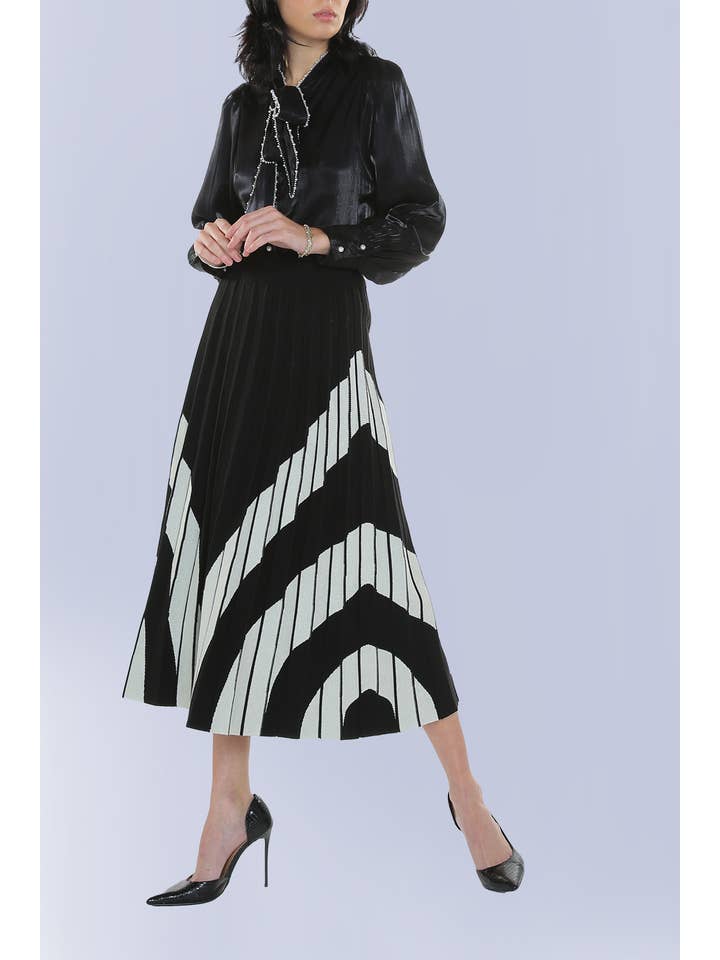 Black Glossy Bow Tie Blouse With Pearl trim
KC2454-L for wholesale on Faire