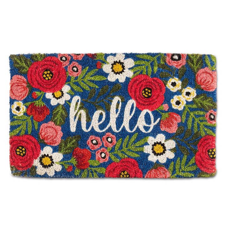 Abbott - Wholesale Door Mat - Floral Hello Doormat-Pnk/Navy-18x30"L