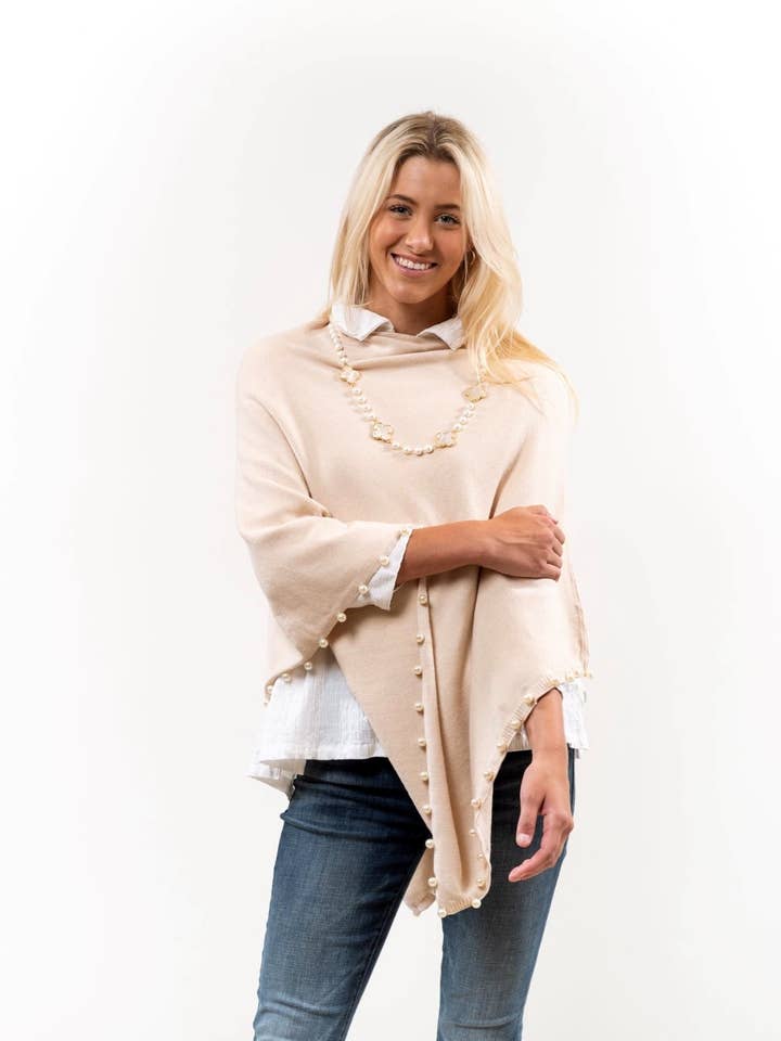 The Peyton Pearl Poncho in Creme for wholesale by Liza Byrd
