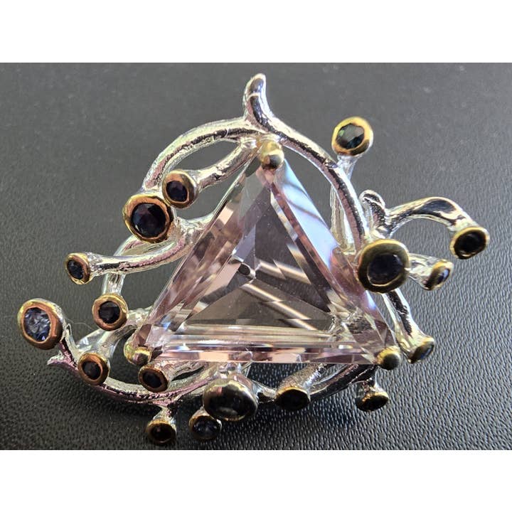 Ametrine Brooch & Pendant In Sterling Silver With Sapphires for wholesale by Wilde Aesthetics