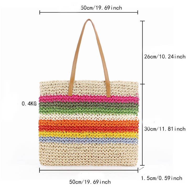 ACCITY - Wholesale Beach Bag - FOREST RAINBOW STRIPED STRAW SHOULDER BAG_CWAB20134