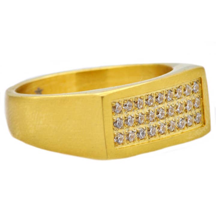 Men's Gold Stainless Steel Ring With Cubic Zirconia for wholesale by Blackjack Mens Jewelry