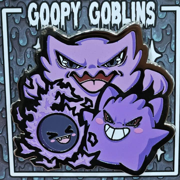 GoopyGoblins - Wholesale Lapel Pin/Button - 2.5" Gengar Trio Hard Enamel Pin2