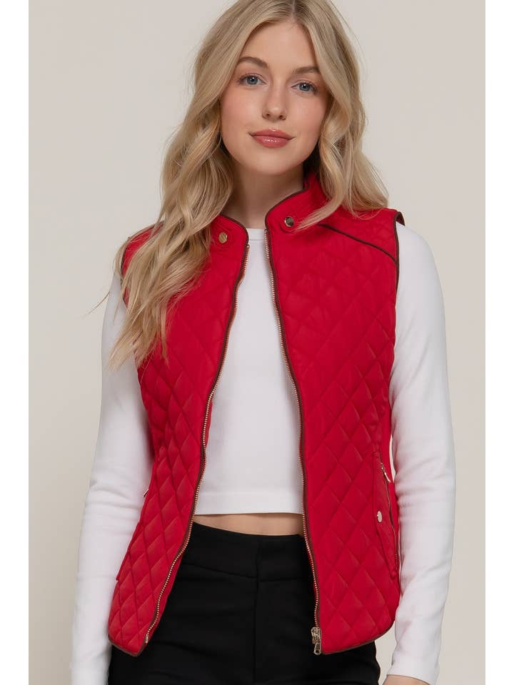 Vanilla Monkey - Wholesale Outerwear Vest - Women's - Suede Piping Detail Side Rib Quilted Padding Vest13