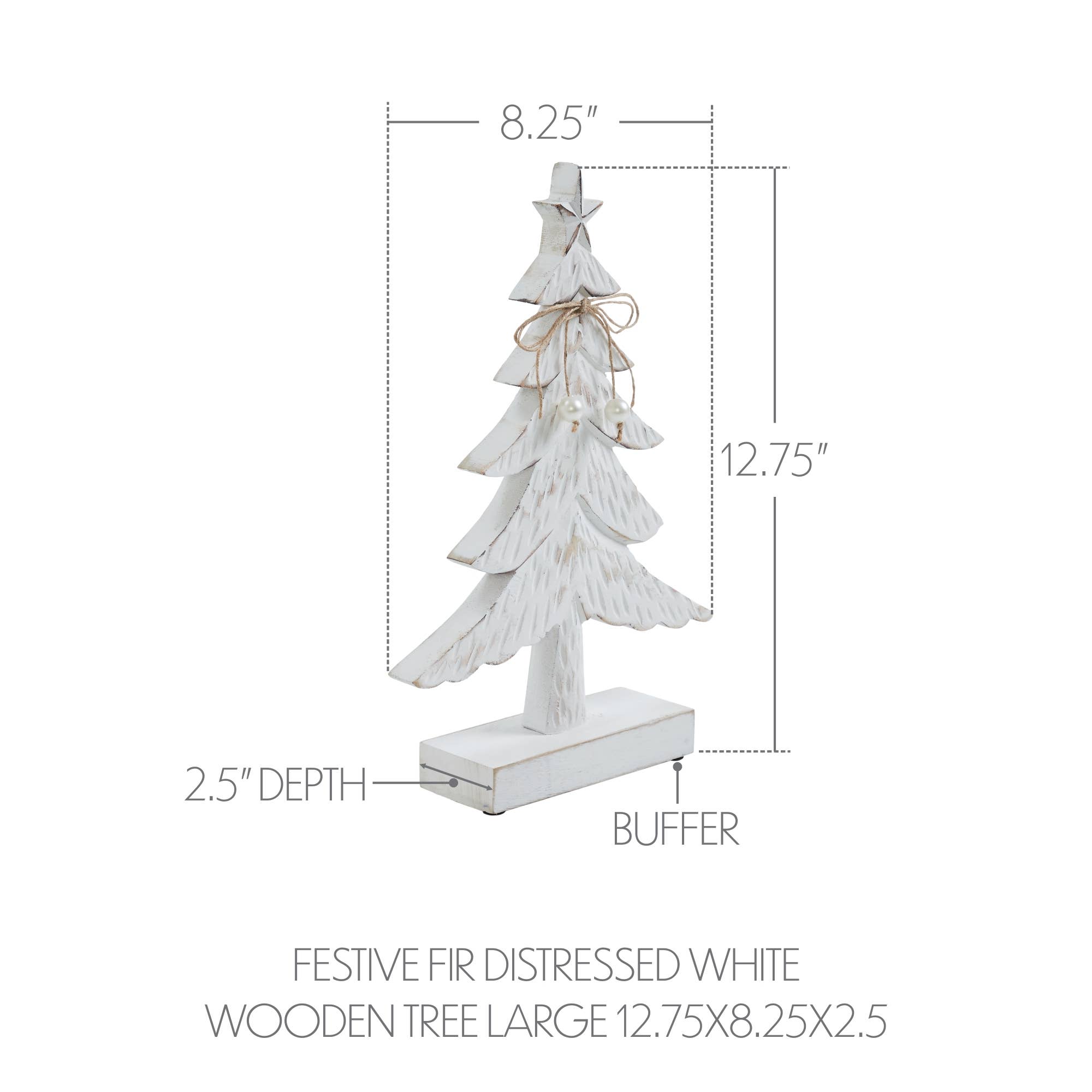 VHC Brands - Wholesale Decorative Tabletop Object - Festive Fir Distressed White Wooden Tree Large 12.75x8.25x2.53