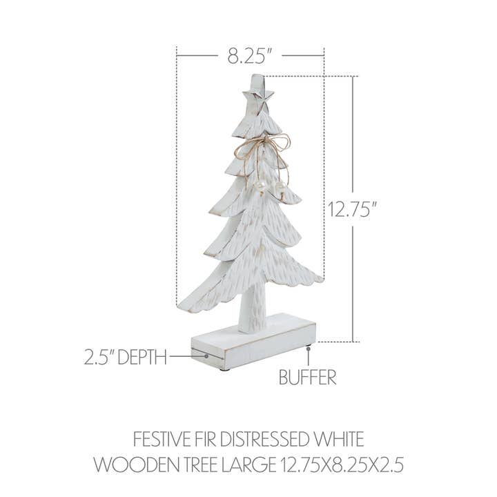 VHC Brands - Wholesale Decorative Tabletop Object - Festive Fir Distressed White Wooden Tree Large 12.75x8.25x2.53