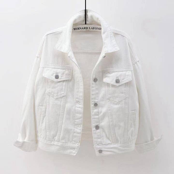 UZ Wholesale Store - Wholesale Denim Jacket - Women's - Oversized Vintage White Denim Jacket