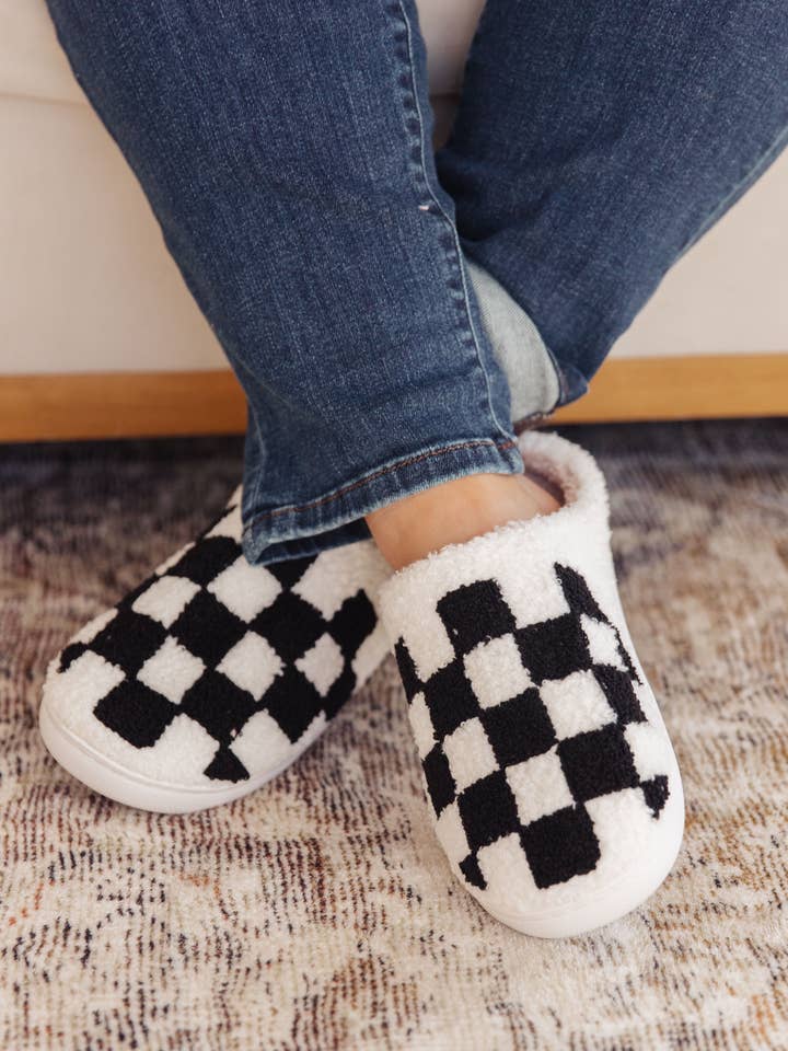 Checked Out Slippers in Black for wholesale by Simple Blessings Boutique