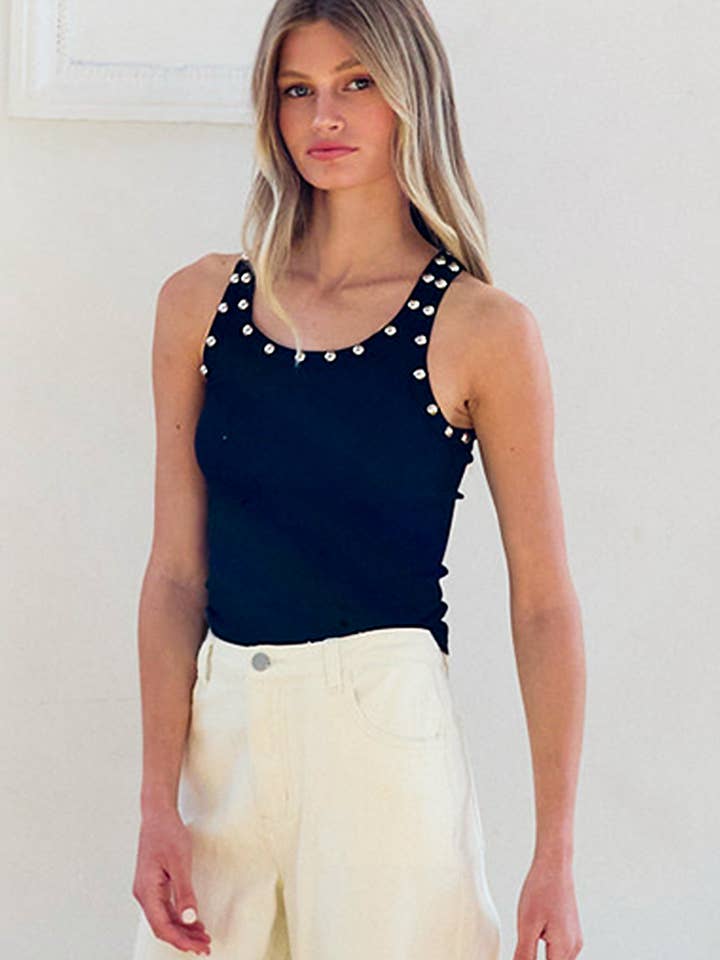 Stud Detailed Tank Top - RTK1102 for wholesale by RAISONNEL