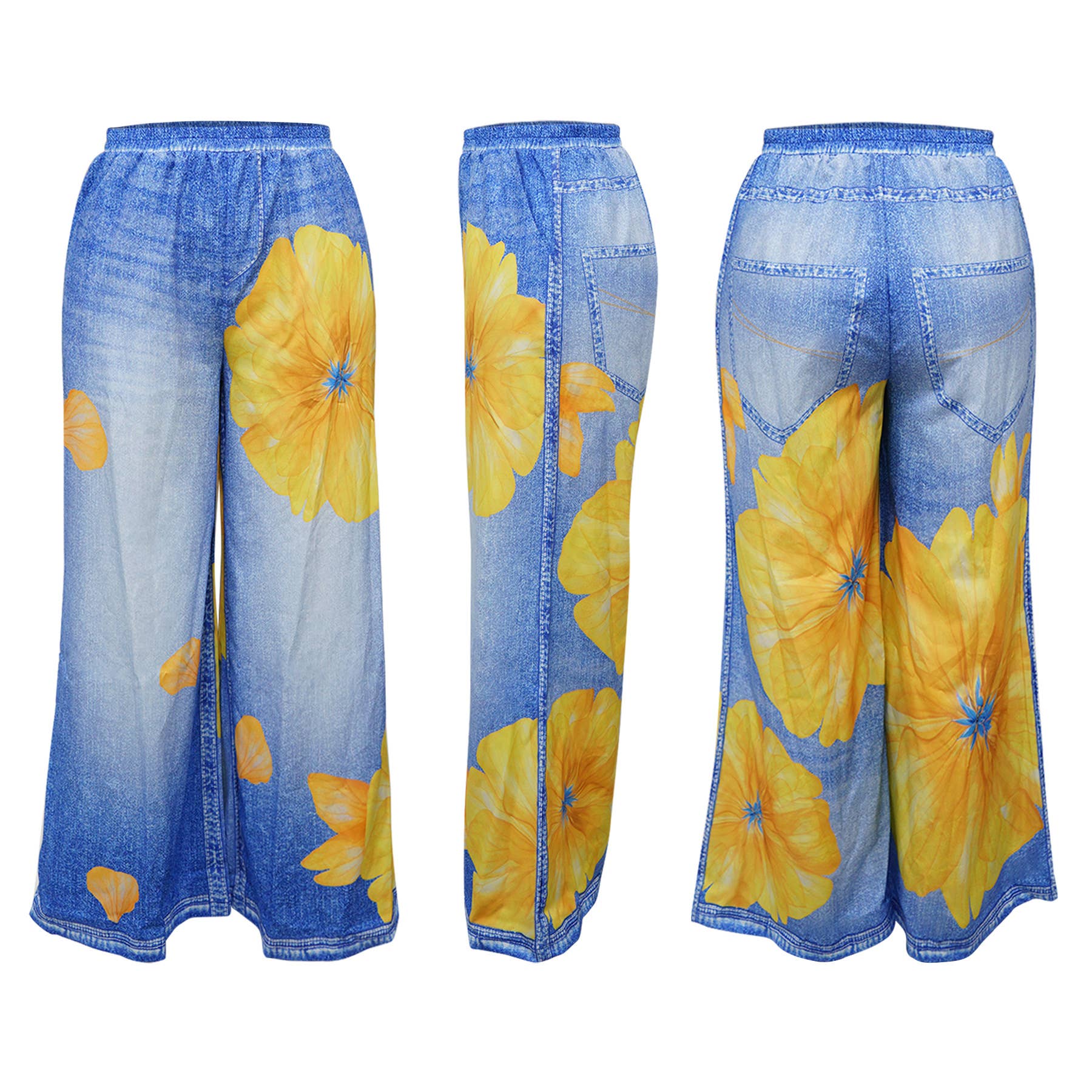 Rosa Clothing - Wholesale Pants - Women's - Women's Colorful Floral Print Loose Casual Wide-Leg Pants6