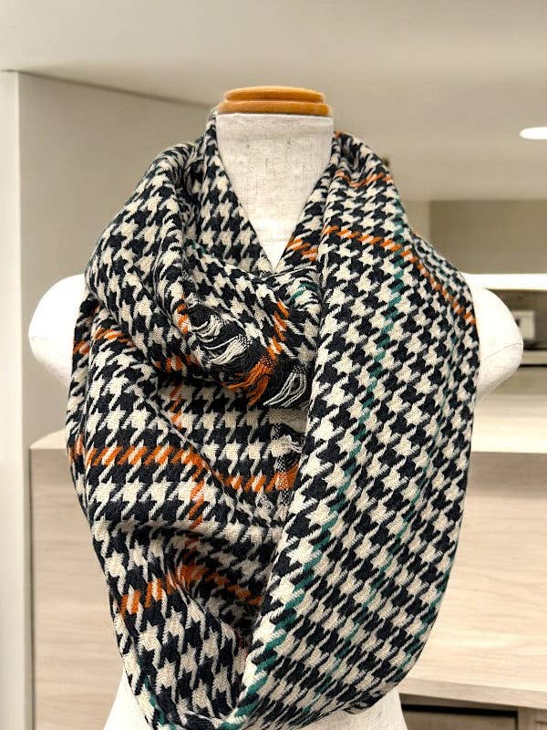 Black Houndstooth Infinity Scarf for wholesale by Andrea Bijoux