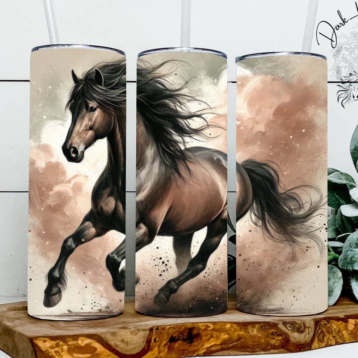 Running Bay Horse Color Storm, Equine, Animal Tumbler for wholesale by Dark Horse Dream Designs LLC