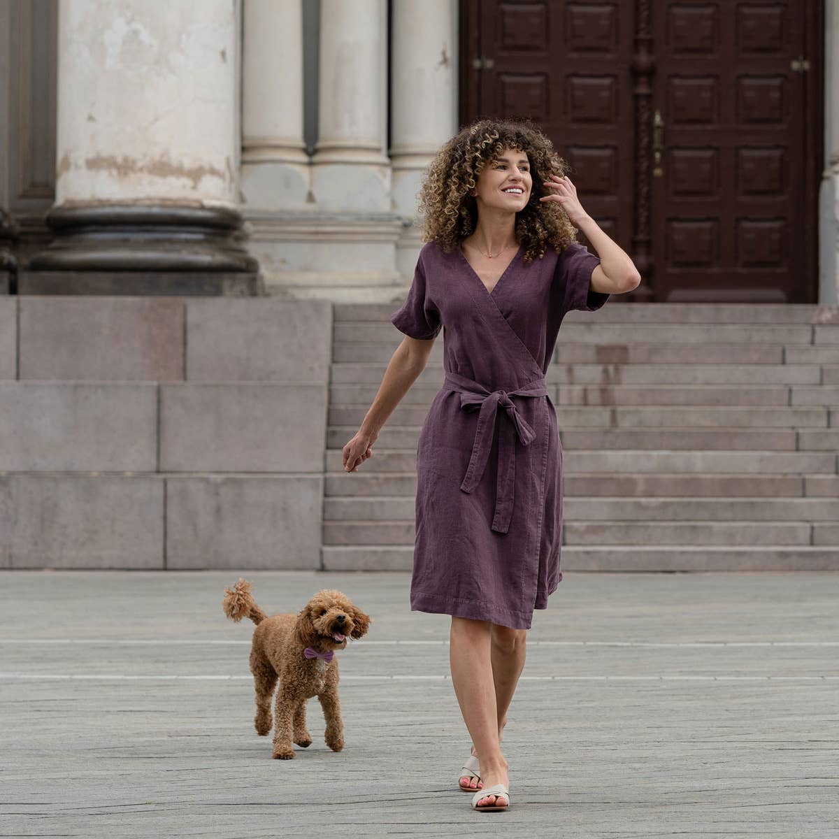 menique - Wholesale Jurk - Dames - Natuurlijke 100% Linnen Wikkeljurk Eliana - Elegante Zomerjurk3