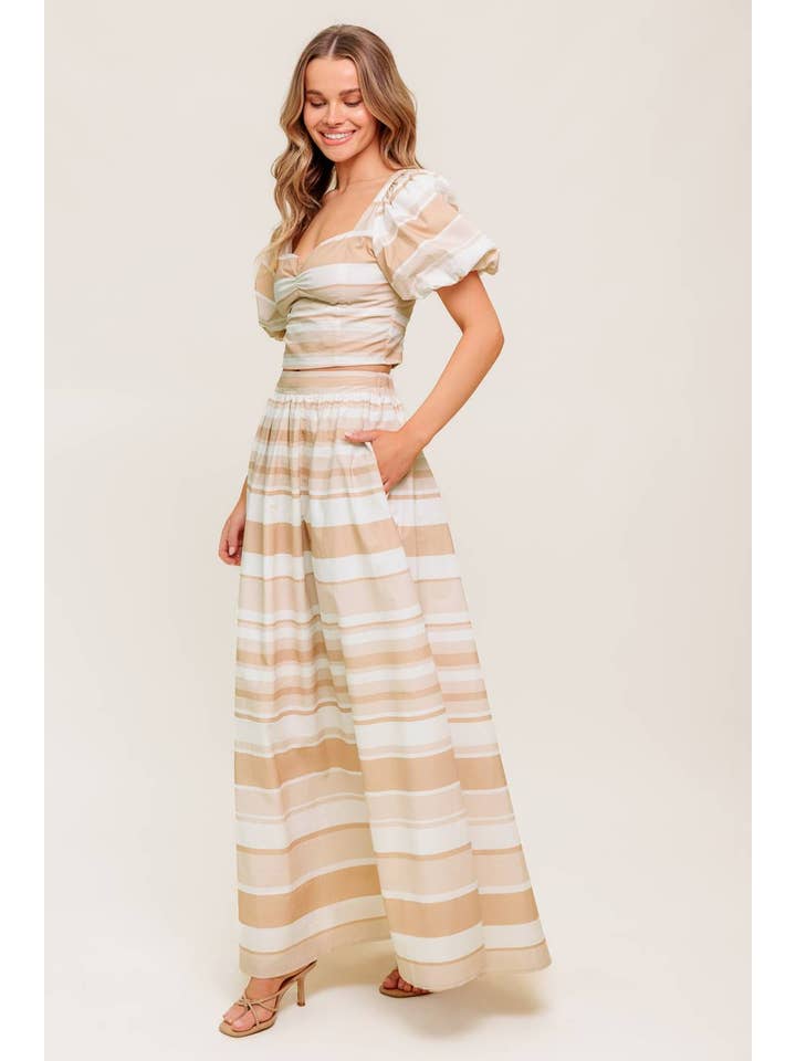 IVORY TAUPE A printed woven top and skirt set - IT13649-SET for wholesale on Faire