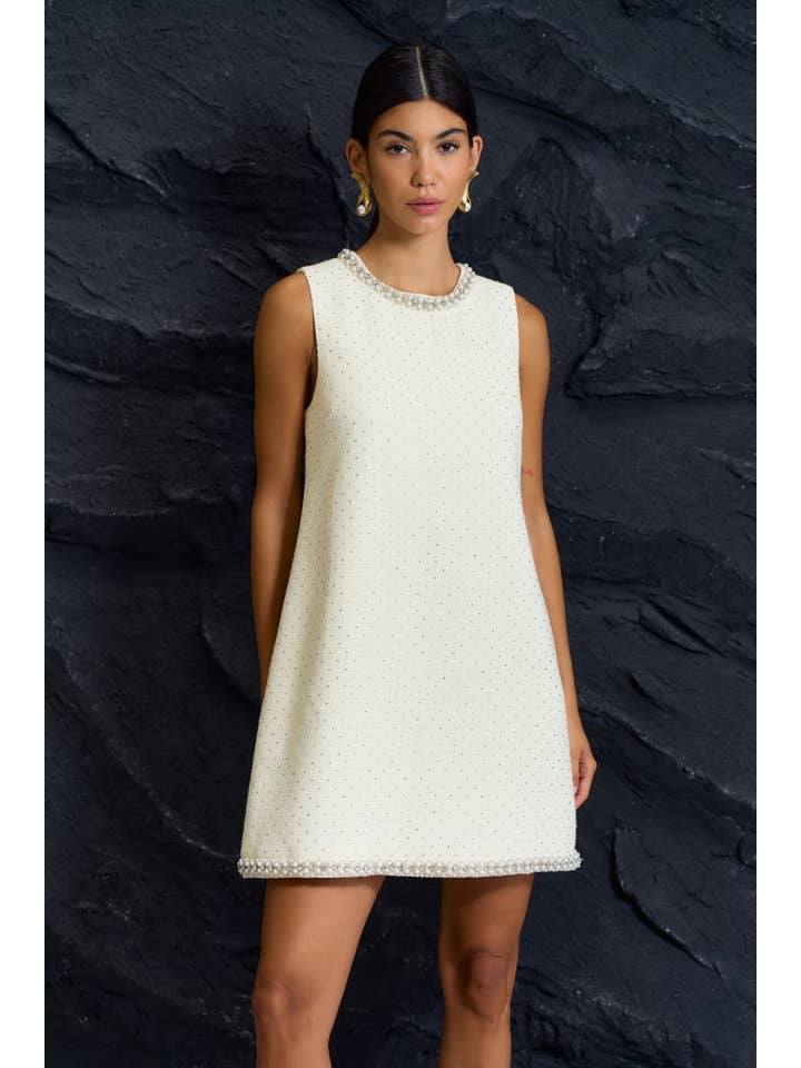 CREAM Sleeveless Mini Dress with Collar Embellishment for wholesale on Faire1