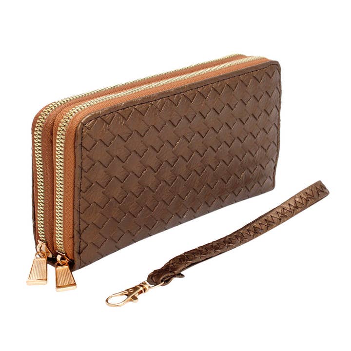 Zipper Wallet Bronze Woven Wristlet for Women for wholesale by PinktownUSA