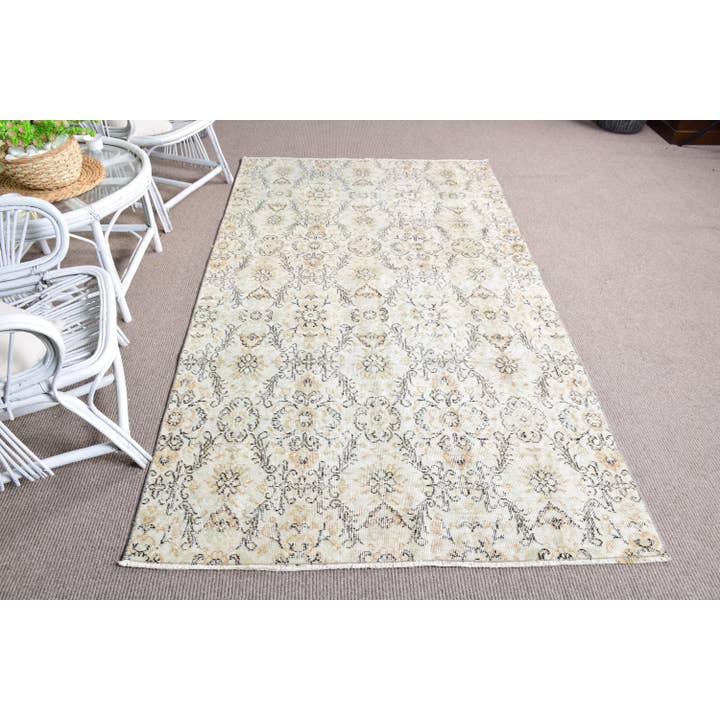 4,3x7,7 ft Vintage Rug, Turkish Area Rug, Green Abstract Wool Rug for wholesale by The Loom Wholesale