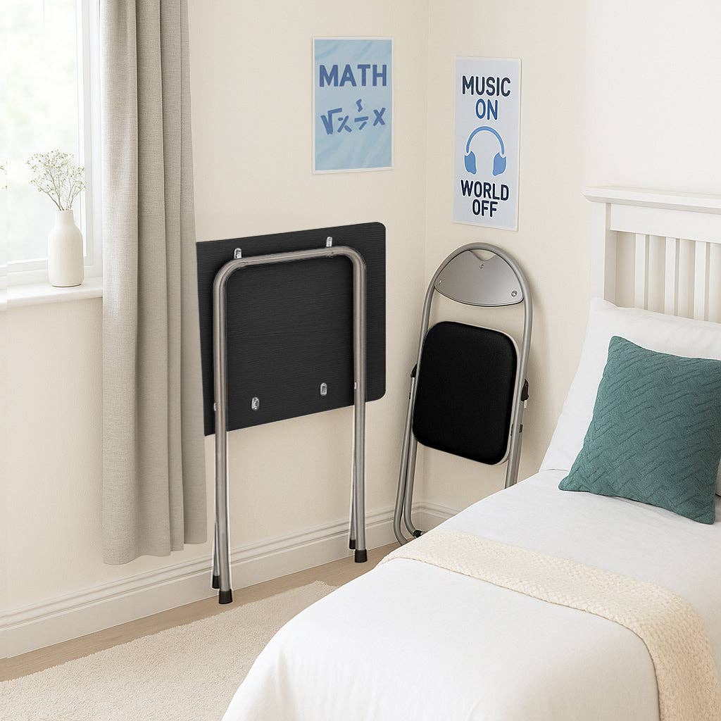 Rinkit Ltd – Großhandel Schreibtisch-Set – Harbour Housewares Computertisch, zusammenklappbar, Schwarz/Silber3