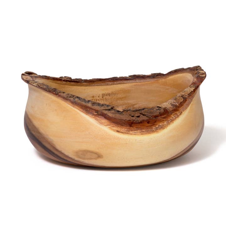 Bol de service en forme de tulipe en écorce rustique d'acacia, grand pour la vente par Lipper International