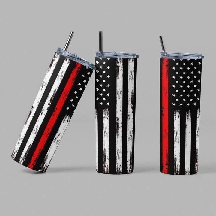 Red Line Firefighter Support Flag Tumbler for wholesale by The Geek Boutique