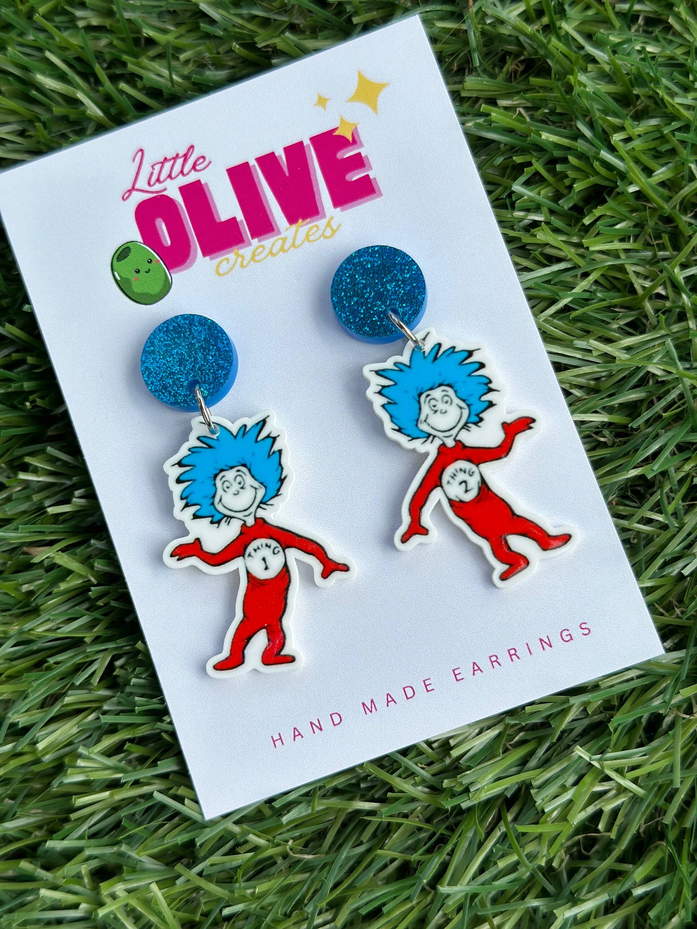 Little Olive Creates - Vendita all'ingrosso Orecchini pendenti - Orecchini pendenti Whimsical Dr. Seuss Thing 1 e Thing 21