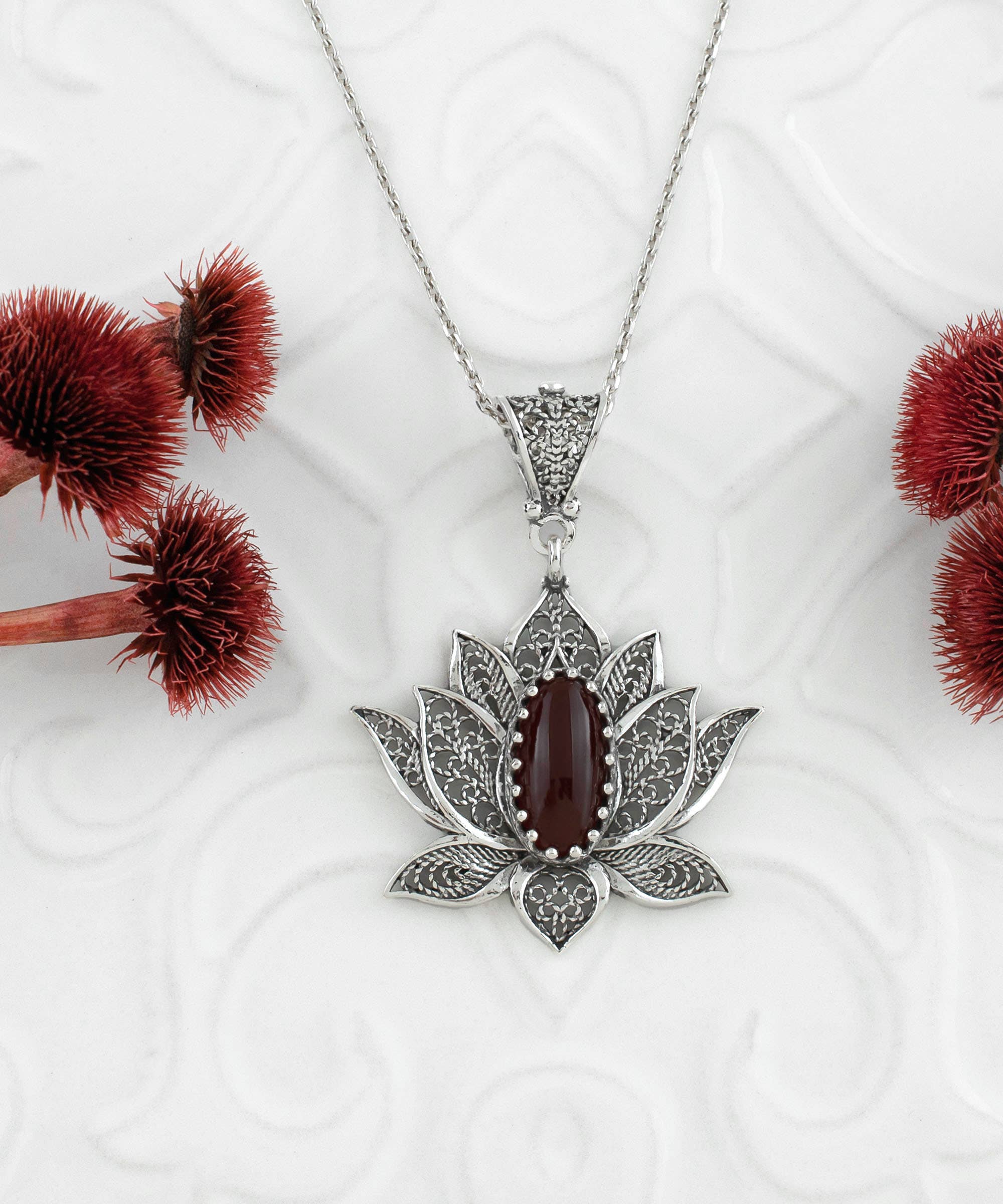 Filigranist Jewelry - Wholesale Pendant/Charm Necklace - Sterling Silver  Lotus Carnelian Pendant Necklace2