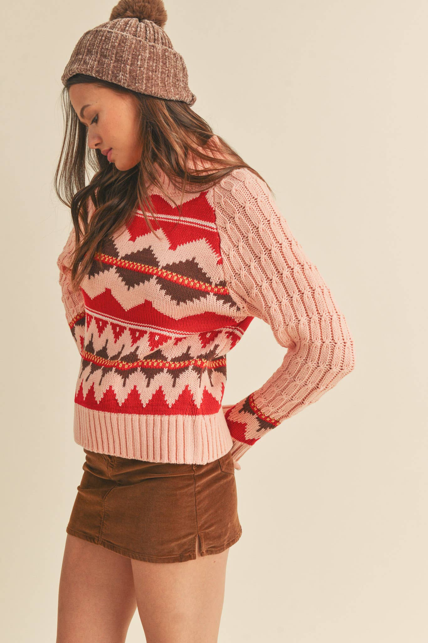 &MERCI - Wholesale Knit Sweater - Women's - FAIR ISLE TURTLENECK SWEATER MSW101774