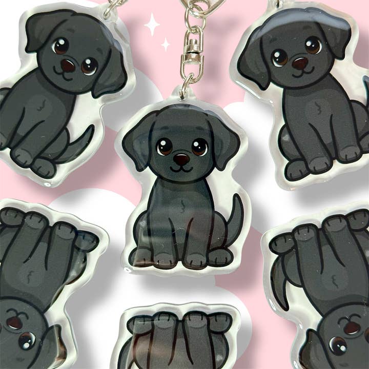 Portachiavi Cane Labrador Retriever Nero in Acrilico con Resina Epossidica | Clip Facile, Cane Carino a Cartone Animato, Design Disegnato a Mano, Regalo per Amanti dei Cani per la vendita all'ingrosso da parte di Milly Made Designs