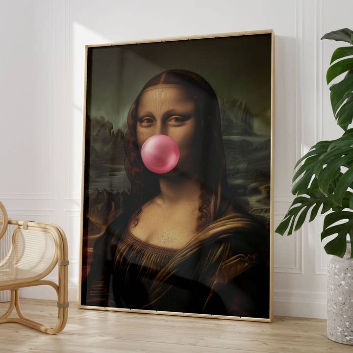 Mona Lisa Pink Bubblegum Painting Poster Print for wholesale by House of Binky