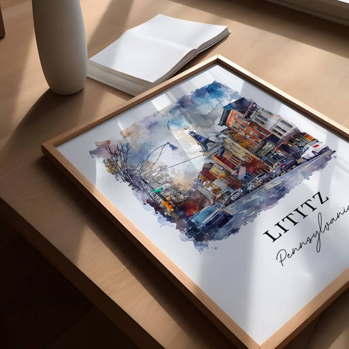 Premium Travel Art - Wholesale Art Print - Lititz PA Wall Art, Lancaster County Print, Lititz Watercolor, Lititz Pennsylvania Gift,2