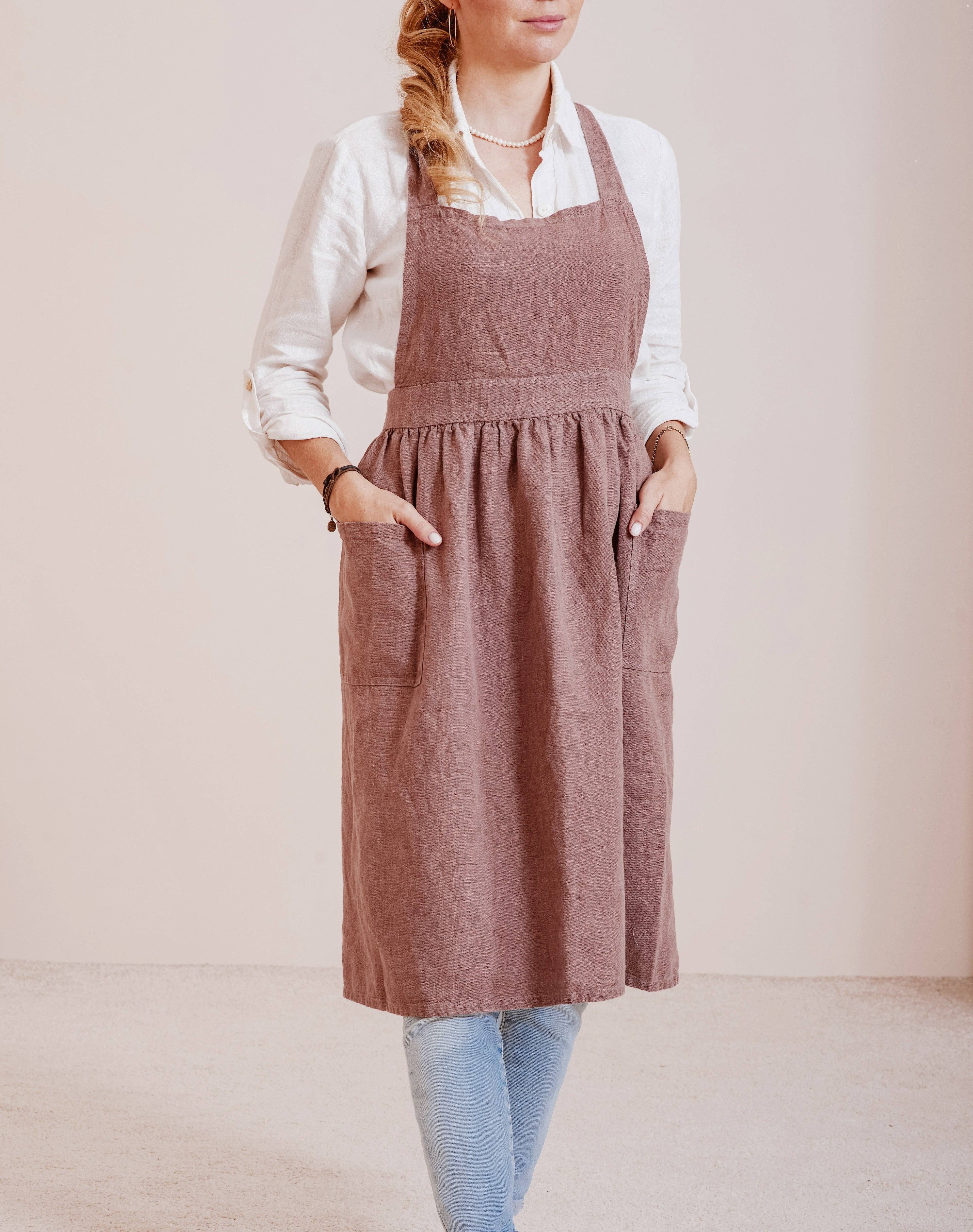 LinenQ - Wholesale Apron - Linen pinafore apron dress in various colors0