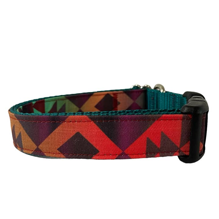 Southwestern hondenhalsband, Azteekse print, groenblauw nylon, western voor wholesale door Sew Fetch Dog Co