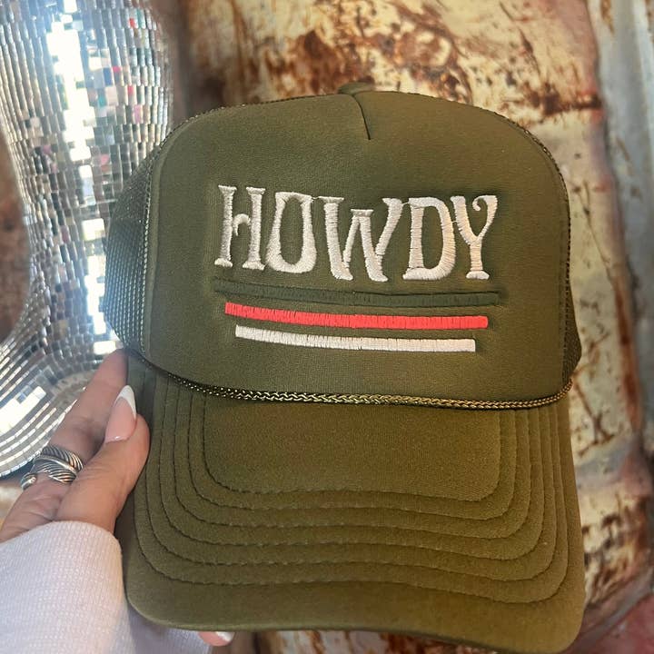 THE LATTIMORE CLAIM - Wholesale Trucker Hat - Women's - Howdy with Lines - Otto Trucker Hat Embroidery -Military