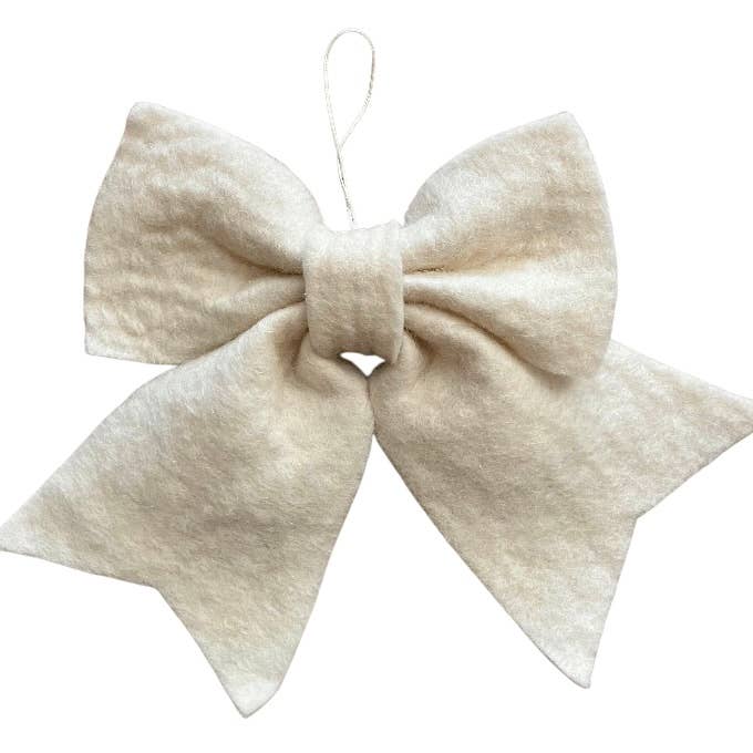 Luna-Leena  - handmade in Nepal - Wholesale Ornament - grote strik hanger houder off-white - wolvilt - handgemaakt0