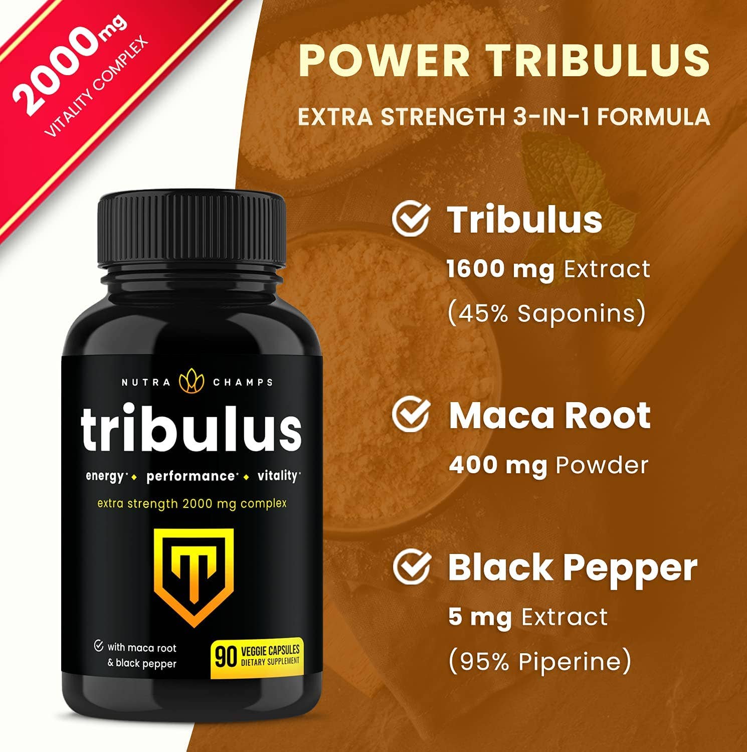 NutraChamps - Wholesale Oral Supplement/Vitamin - Tribulus Terrestris for Men | 2000mg Supplement Booster 2