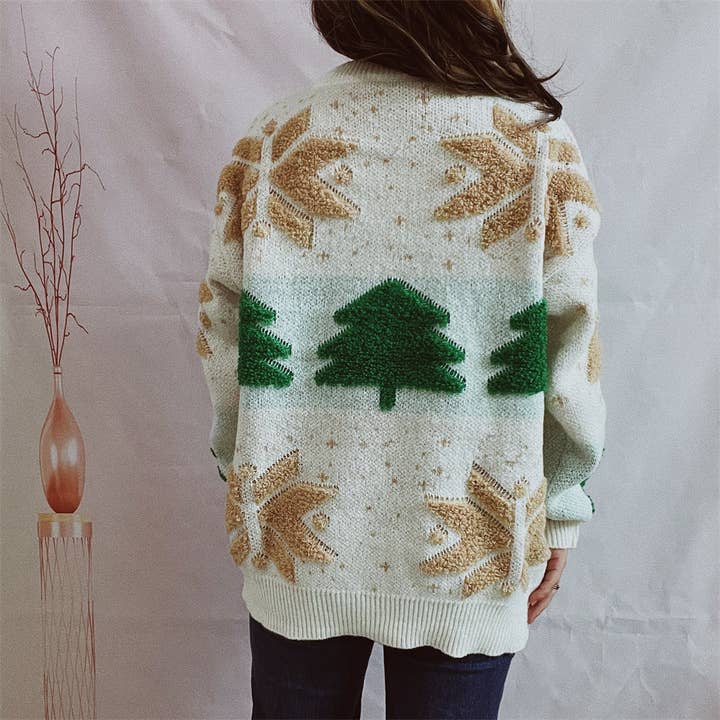 HIDDENBRAND - Wholesale Knit Sweater - Women's - Christmas tree jacquard pullover top