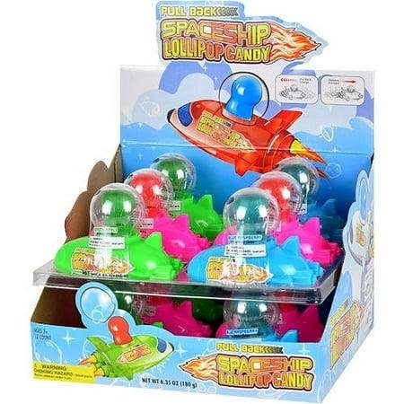 Long Island Candy Factory - Wholesale Lollipop - Kokos Pull-Back Spaceship 12 Ct 0.52 Oz Lollipop Candy Toy