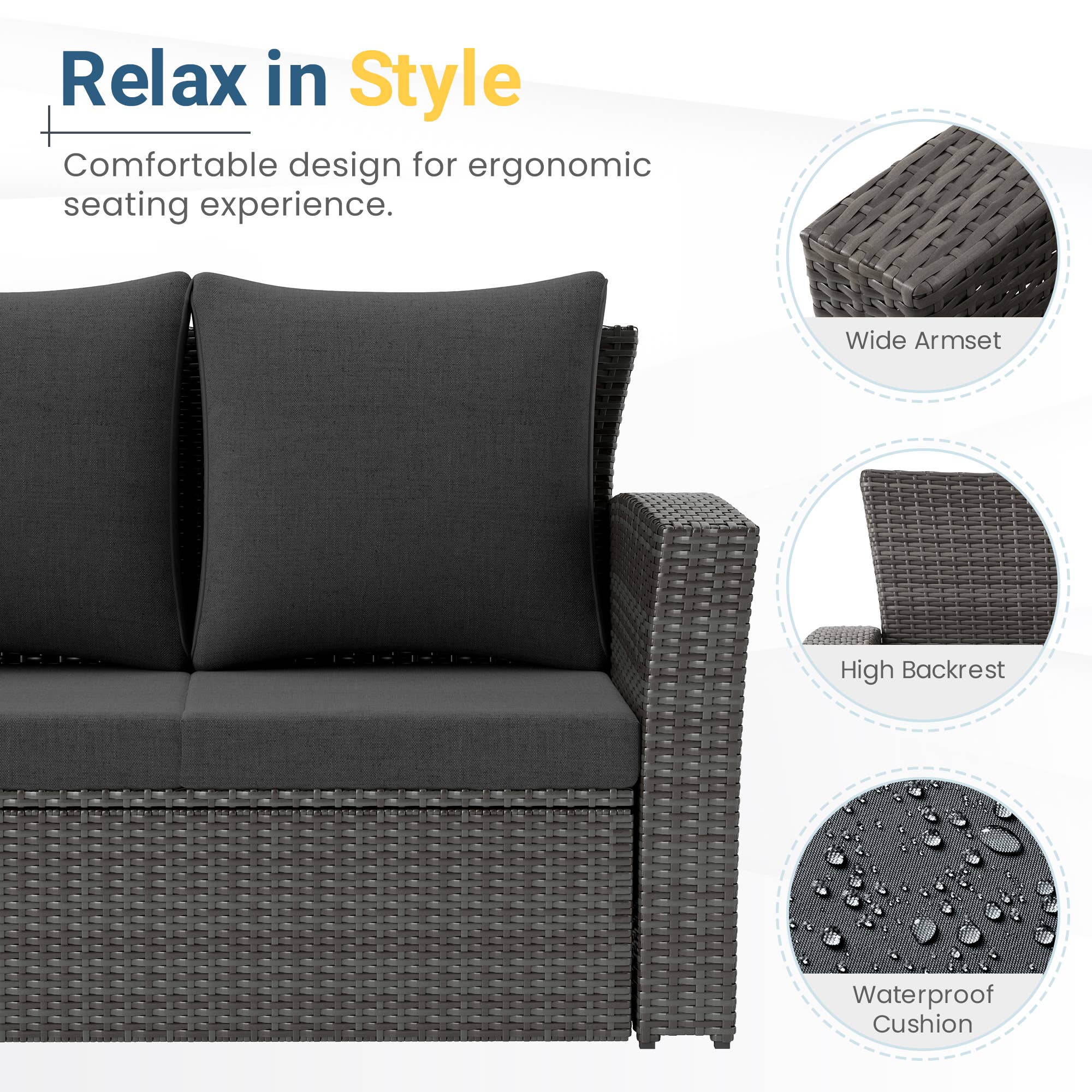 Heynemo - Wholesale Patio Set - 5 Piece Outdoor Patio Furniture Sets, Wicker Sofa Set5