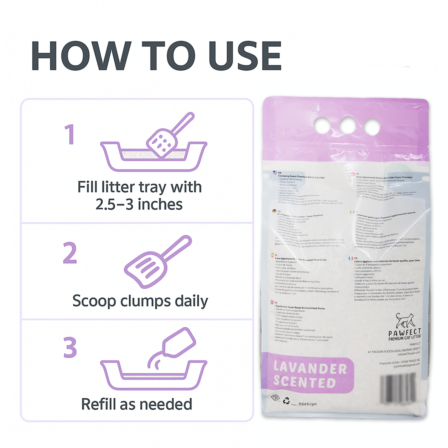 Pawfect Premium Cat Litter – wholesale Cat litter – Lavender Scented Clumping Cat Litter–17.2 lb / 9L, Dust-Free6