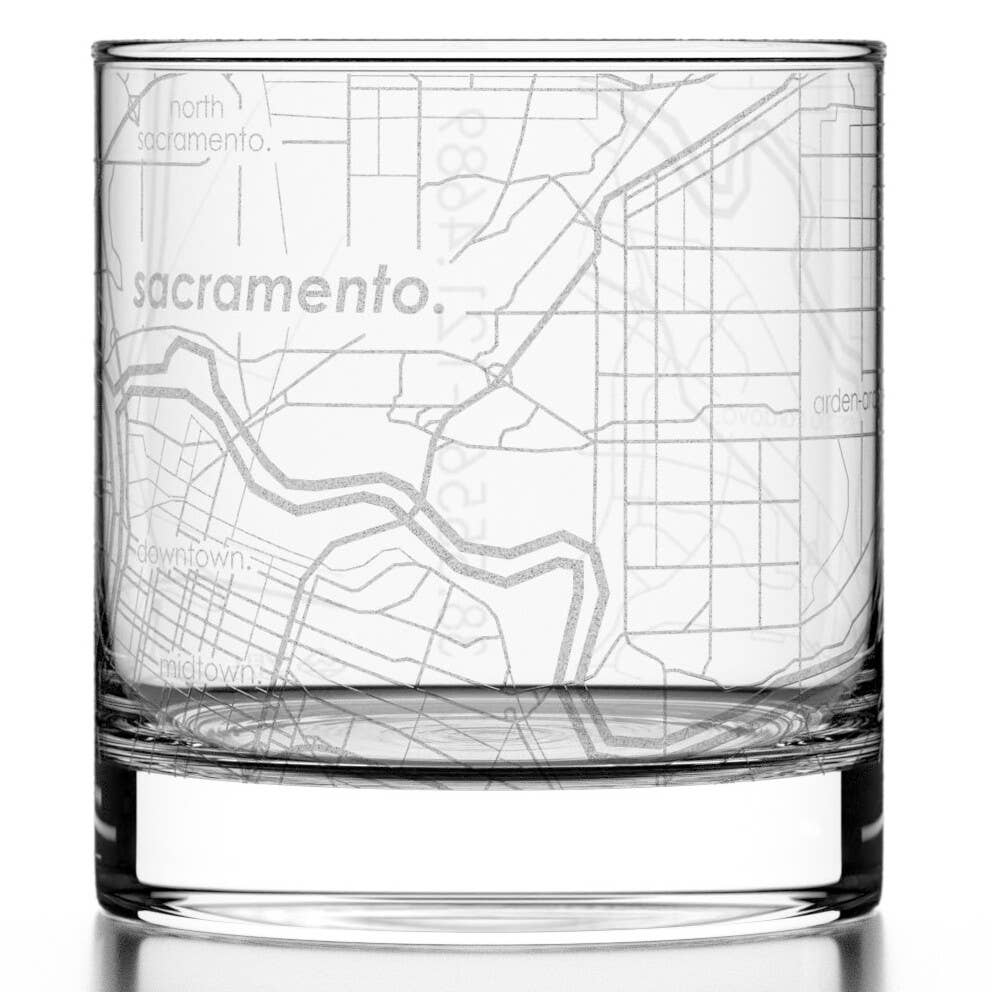 Well Told - Wholesale Cocktail/Liquor Glass - Sacramento, CA City Map - Etched Whiskey Rocks Glass0