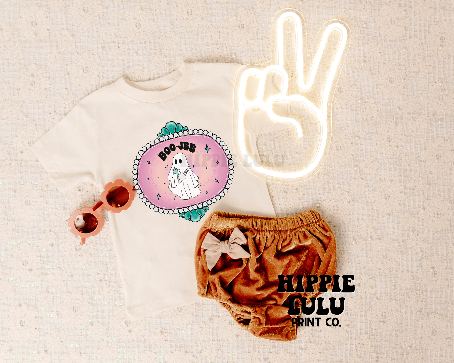 Hippie Lulu Co. - Wholesale Screen Printed T-Shirt - Kids - Western Vintage Bougie Ghost | Vintage,Retro, Hippie T-shirt1