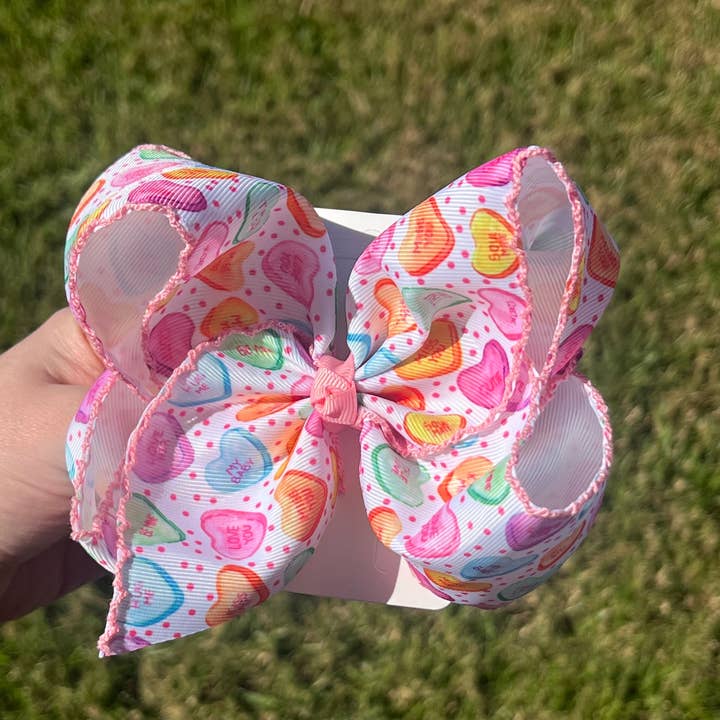 Just For Fun Threads - Wholesale Hair Bow - Baby - Valentine’s Day Heart Candy Moonstitch Hair Bow