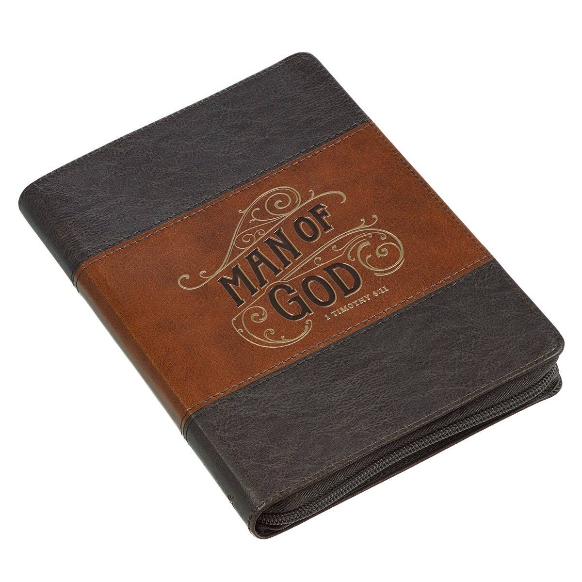Christian Art Gifts - Wholesale Journal/Diary - Journal Classic Zip Brown Two-tone Man of God 1 Tim. 6:111