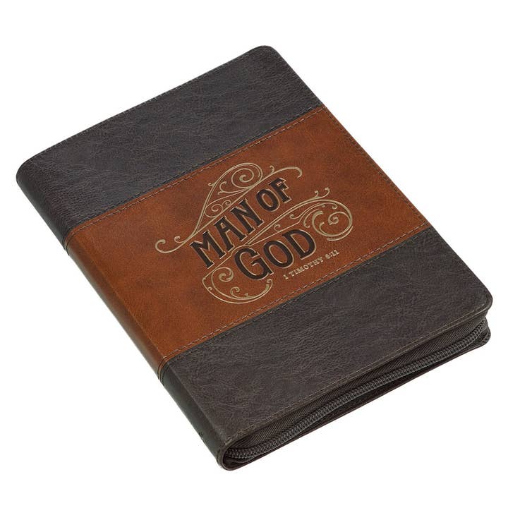 Christian Art Gifts - Wholesale Journal/Diary - Journal Classic Zip Brown Two-tone Man of God 1 Tim. 6:111