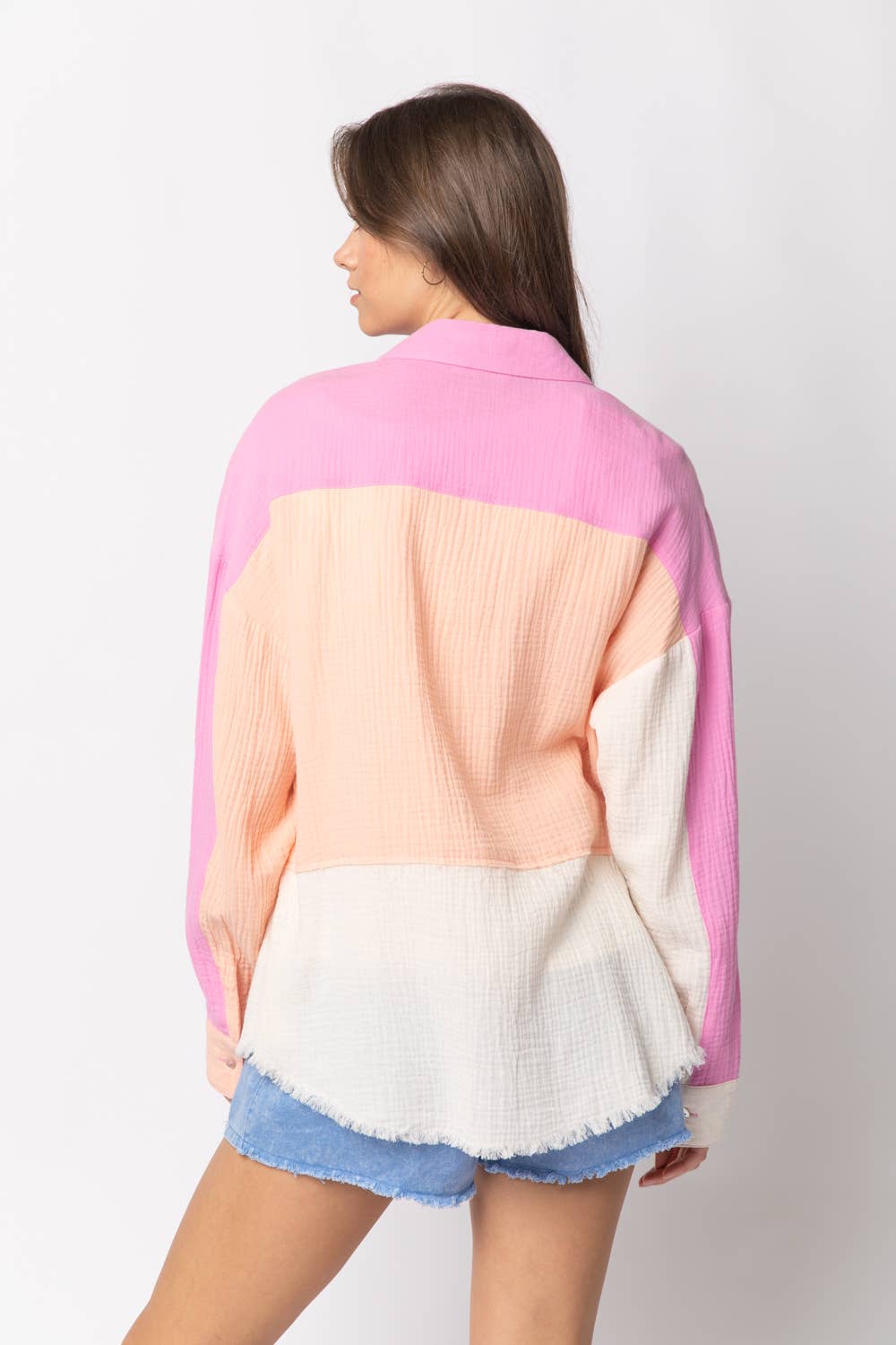 VERY J - Wholesale Button Down Shirt - Women's - NT10324-Color Blocked Button Down Shirt13