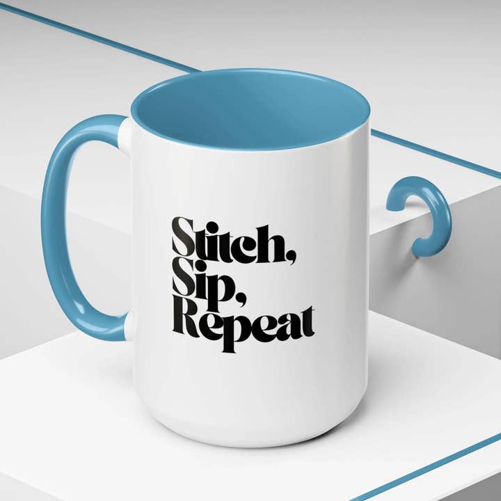 Sweet South Design – Großhandel Kaffeebecher – Punch-Needle-Tasse, Keramik, 15 oz, Stich, Schluck, Wiederholen6