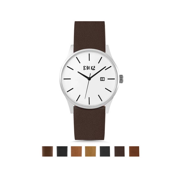 Men’s 42mm Watch: Silver Case with White Dial for wholesale by 1302 Watch Co.