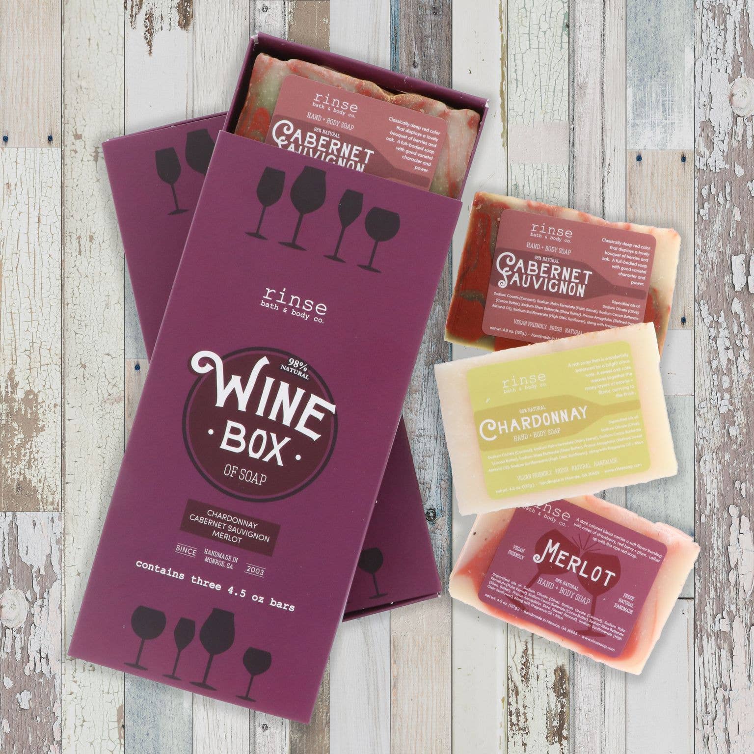 Rinse Bath Body Inc - Wholesale Bar Soap - Wine Soap Trio | 3-Bar Gift Set | Cabernet Merlot Chardonnay1